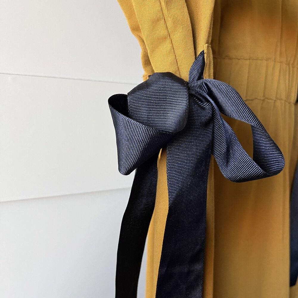 Zara Trafaluc‎ Mini Dress Womens XS Tan Yellow Short Sleeve Bow Tie Fit Flare - Picture 4 of 15